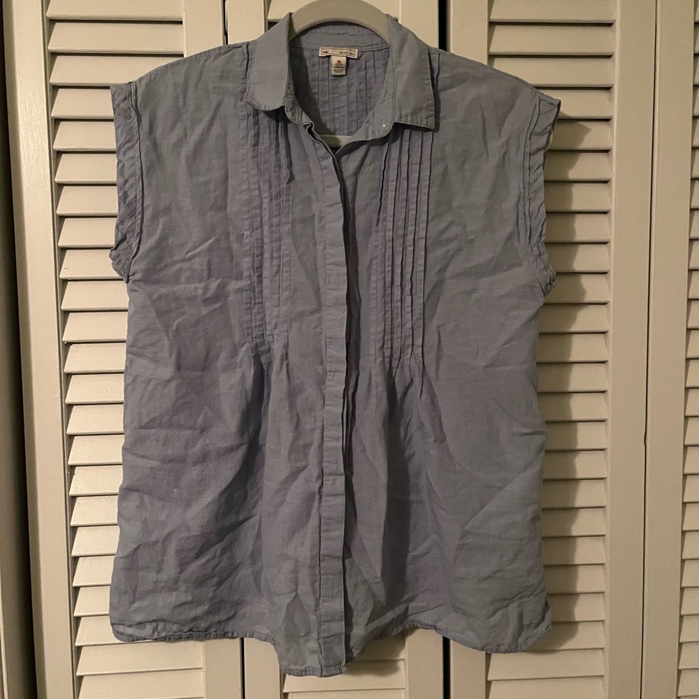 Gap Blue Cotton Linen Blend Sleeveless Button Up Top Size Extra Small